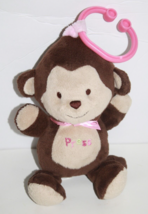 Child of Mine Carter&#39;s Stuffed Plush Press Baby Monkey Brown Pink Ring Clip FLAW - $16.45