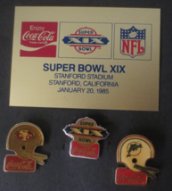 Coca-Cola NFL SUPER BOWL XIX SAN FRANCISCO and DALLAS LAPEL PINS 1985 - $14.36