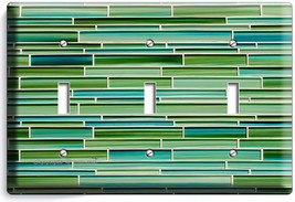 Green Mosaic Glass Tiles Design Triple Light Switch Wall Plate New Kitchen Decor - £13.06 GBP