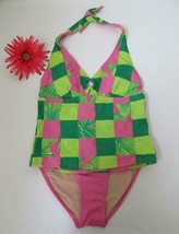 Lilly Pulitzer Patchwork Halter 2 Pc Tankini Swimsuit 2 XS Pink Green Tropical - £35.38 GBP