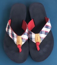 L.L. Bean Women’s Sz 9 Red Plaid Design Flip Flop Fabric Sandals 71341 P... - £19.46 GBP