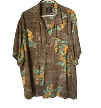 Caribbean Joe Island Supply Co Shirt Aloha Hawaiian Floral Men XL Peach &amp; Brown - £13.43 GBP