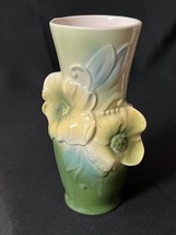 Vintage Royal Copley Embossed Floral Vase Yellow Green Flowers - £10.16 GBP