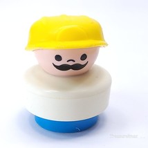 Fisher-Price Little People Vintage 1990 Construction Worker Mustache 90s Toy - $4.94