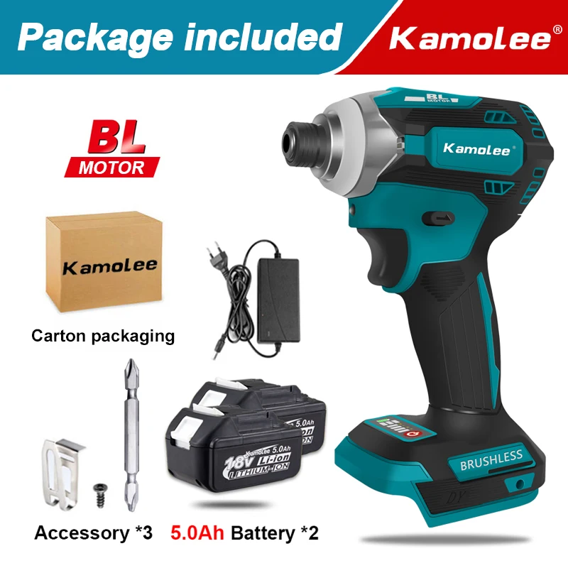 ?5.0A.h Battery?Kamolee 588N.m Brushless Cordless 1/4&quot; Quick Change Gear 5 Speed - £282.69 GBP