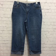 Jeanbay Womens Cropped Jeans Blue Pockets Rhinestone Dark Wash Ramie Ble... - £12.07 GBP