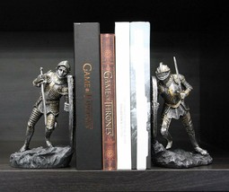 Dueling Medieval Crusader Knights W/ Coat Of Arms Heraldry Shields Bookends Set - £43.94 GBP