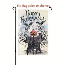 New Happy Halloween Garden Flag 12&quot;X18&quot; Welcome Double Pumpkin Scarecrow - £4.43 GBP