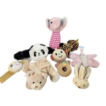 Plush Baby Toys Lot of 8 Rattle Gund Spark Aurora Elephant Panda Bear Monkey - £9.64 GBP
