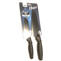 2PC Oster Slice Craft Knife Set Stainless Steel Santoku in Black - £24.04 GBP