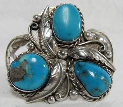 Native American 6.25&quot; Cuff Bracelet Large Turquoise Sterling Silver Pinw... - £195.40 GBP