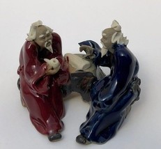 Ceramic Figurine Two Men Sitting On A Bench Holding a Pipe- 2.25&quot; Color:... - £7.14 GBP