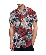 Mondxflaur Skull Rose Button Down Shirts for Men Short Sleeve Pocket Casual - $35.65 CAD