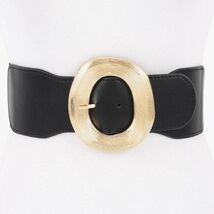Wide Round Buckle Stretch Belt – Black - $17.82