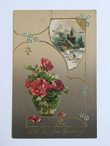 With New Year Greetings Embossed Floral Winsch Back Postcard 1908 - £7.98 GBP