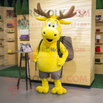 Lemon Yellow Moose mascot costume character dressed with a Mini Skirt and Backpa - £924.88 GBP