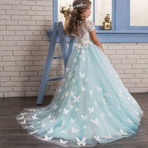 Princess dress flower girl tail dress chiffon tulle wedding short-sleeve... - £102.68 GBP