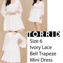 TORRID Floral Ivory Lace Bell Sleeve Trapeze Mini Dress, Women&#39;s Plus 6X Witchy - £36.16 GBP