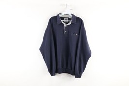 Vintage 90s Streetwear Mens XL Faded Striped Collared Pullover Sweatshirt Blue - £47.29 GBP