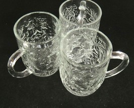Princess House Fantasia Clear Glass Coffee Mugs Lot of 3 #516 Embossed Floral - £10.67 GBP