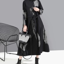 New Long Sleeve Plus Size Woman Vintage Black Shirt Dress &amp; Sashes Tie-d... - £51.89 GBP