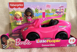 Fisher Price Little People Barbie, Pink Convertible Car W/2 Figures &amp; So... - $38.99
