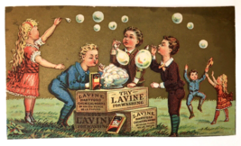 Victorian Trade Card Lavine Soap Children Playing &amp; Blowing Bubbles 1880s - £7.84 GBP