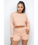 Ribbed Crop Top &amp; Shorts Set - Cozy Lounge Wear, Stretch Knit, Casual Chic - $22.75