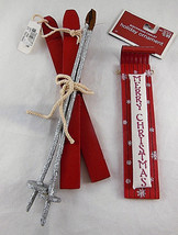WOODEN SKIS &amp; SLED CHRISTMAS ORNAMENT 6.5&quot; -8&quot; New with Tags - £7.19 GBP
