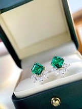 Lab Colombia Emerald stud earring 1.5 karat each, VVG color,18k gold plated s925 - £218.49 GBP