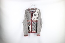 Vintage 90s Woolrich Womens Large Nordic Fair Isle Knit Button Cardigan Sweater - £62.60 GBP