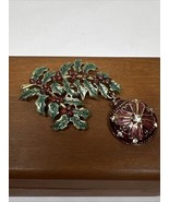 Vintage Monet Rhinestone Christmas Ornament Hanging Holly Brooch - $15.00