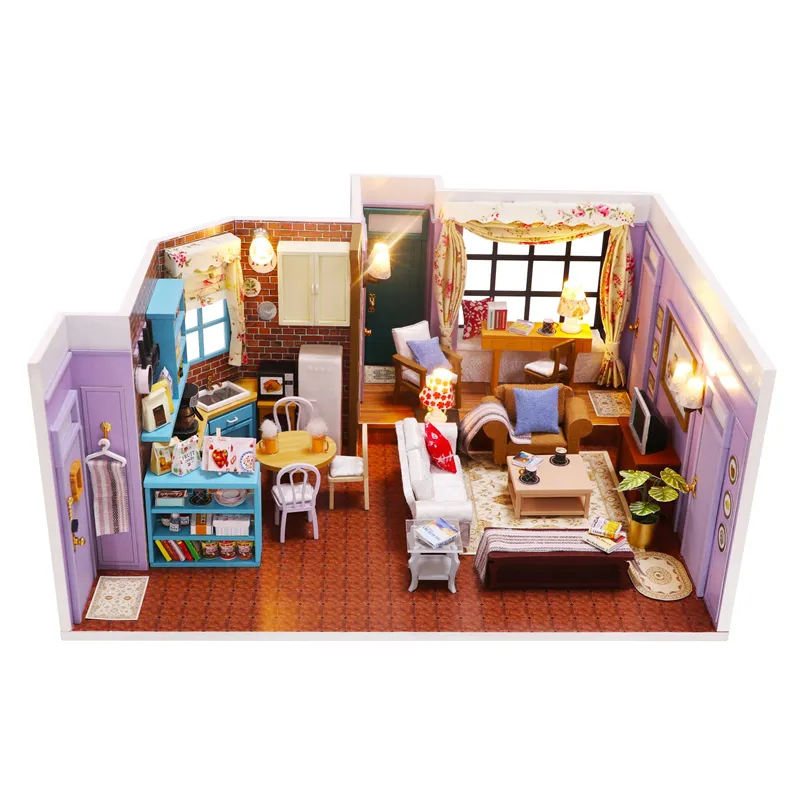 DIY Monica&#39;s Apartment Casa Wooden Doll Houses Miniature Building Kit Dollhouse - £112.09 GBP+