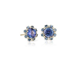 14K Yellow Gold Earring, Tanzanite Stud Earring, Tanzanite earrings, Round  - £629.43 GBP