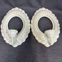 Pair Of VTG White Hobnail Taper Candle Sconces Burwood 10”x7” - £16.16 GBP