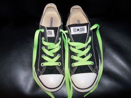 Converse Black All Star Low Shoes W/ Green Laces Size 2 EUC - £21.94 GBP