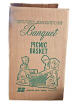 Vintage 1970s Hawkeye Woven Picnic Basket Wooden Lid  Green/ Yellow In O... - $58.80