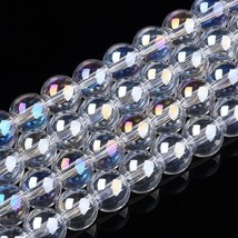 50 Bubble Glass Beads Round 6mm BULK Spacers Jewelry Making AB Shimmer Clear - £4.34 GBP
