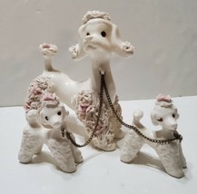 Vintage Spaghetti Poodle Porcelain Chained Mom Puppies Figurine  - £54.88 GBP