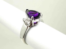 1.75ctw Natural Pear African Amethyst &amp; Diamond Ring 14k White Gold Size 6.5 - £1,347.80 GBP