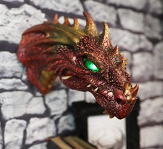 Fantasy Volcanic Fire Red Spiked Dragon Head Wall Decor Plaque With LED ... - $38.99