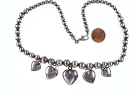 Vintage Italian Sterling Hearts Beaded Necklace  18&quot; - £146.40 GBP