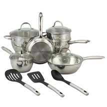 Oster Ridgewell 13 pc Stainless Steel  Belly Shape Cookware Set in Silver Mirror - £98.85 GBP
