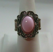 Silver-Tone Light Pink CAB Rhinestone Stretch Ring - $16.82