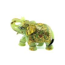 1475Ct Green Aventurine Gemstone Carved Elephant figurine lucky gold Painted - £59.76 GBP