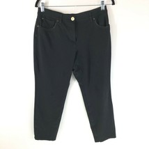 Chicos Crop Pants So Slimming Elastic Waist Faux Leather Trim Black 1 Short - $14.49