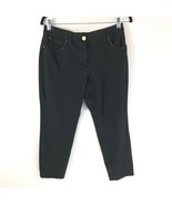 Chicos Crop Pants So Slimming Elastic Waist Faux Leather Trim Black 1 Short - £11.56 GBP