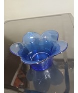 Vintage Cobalt Blue Glass 3&quot; Vase with Ruffled Edge - $243.21 MXN