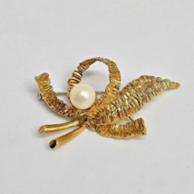 Signed RHB 18k Yellow Gold 750 Akoya Pearl Flower Brooch Pin 10 Grams - $649.95