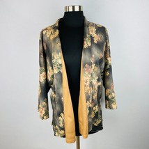 Solitaire Faux Suede Gray Brown Floral Print Open Front Cardigan Women&#39;s... - £30.07 GBP